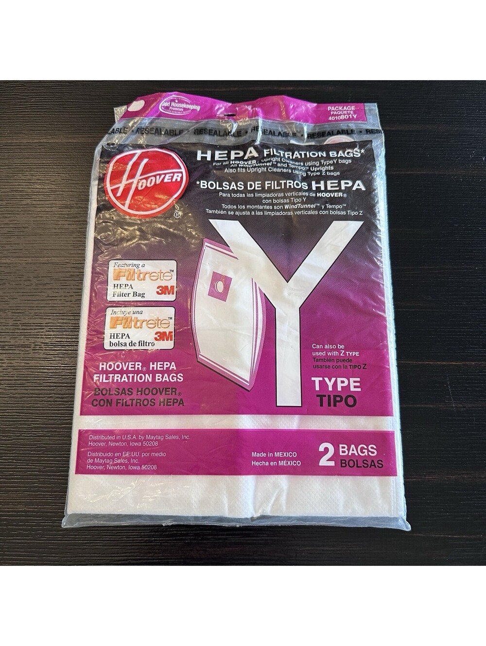 Hoover Genuine Type Y HEPA Filtration Vacuum Bags 2-Pack 4010801Y